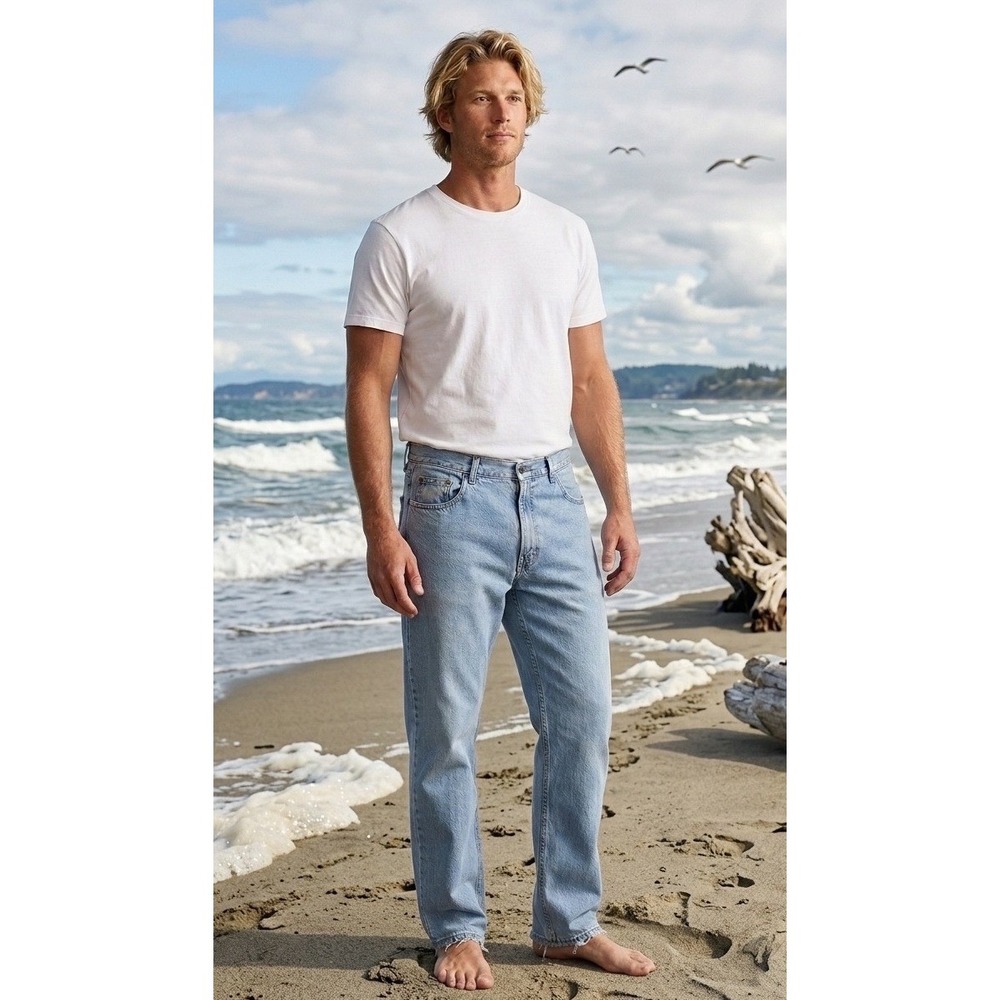 Structure Denim Relaxed Fit Light Wash Jeans Mens 34x30 Vintage Cotton 32472